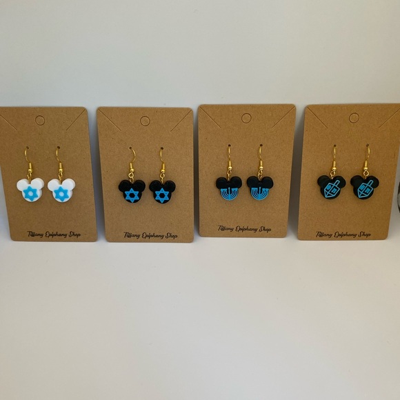 One pair Hanukkah Mickey Earrings Handmade NWT - Picture 5 of 15